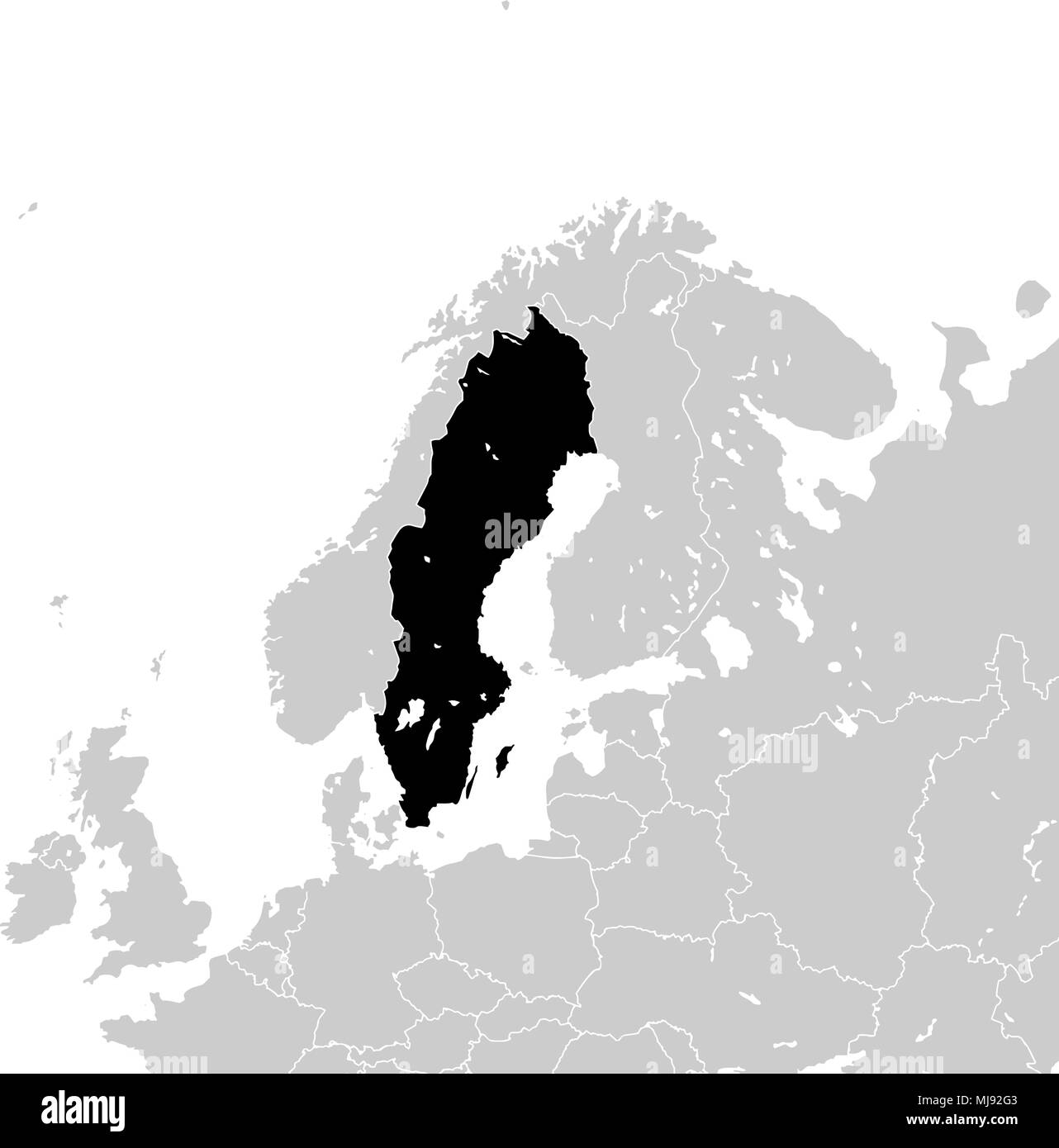 La suède avec les pays européens voisins. haute carte vectorielle détaillée - monocrome Illustration de Vecteur