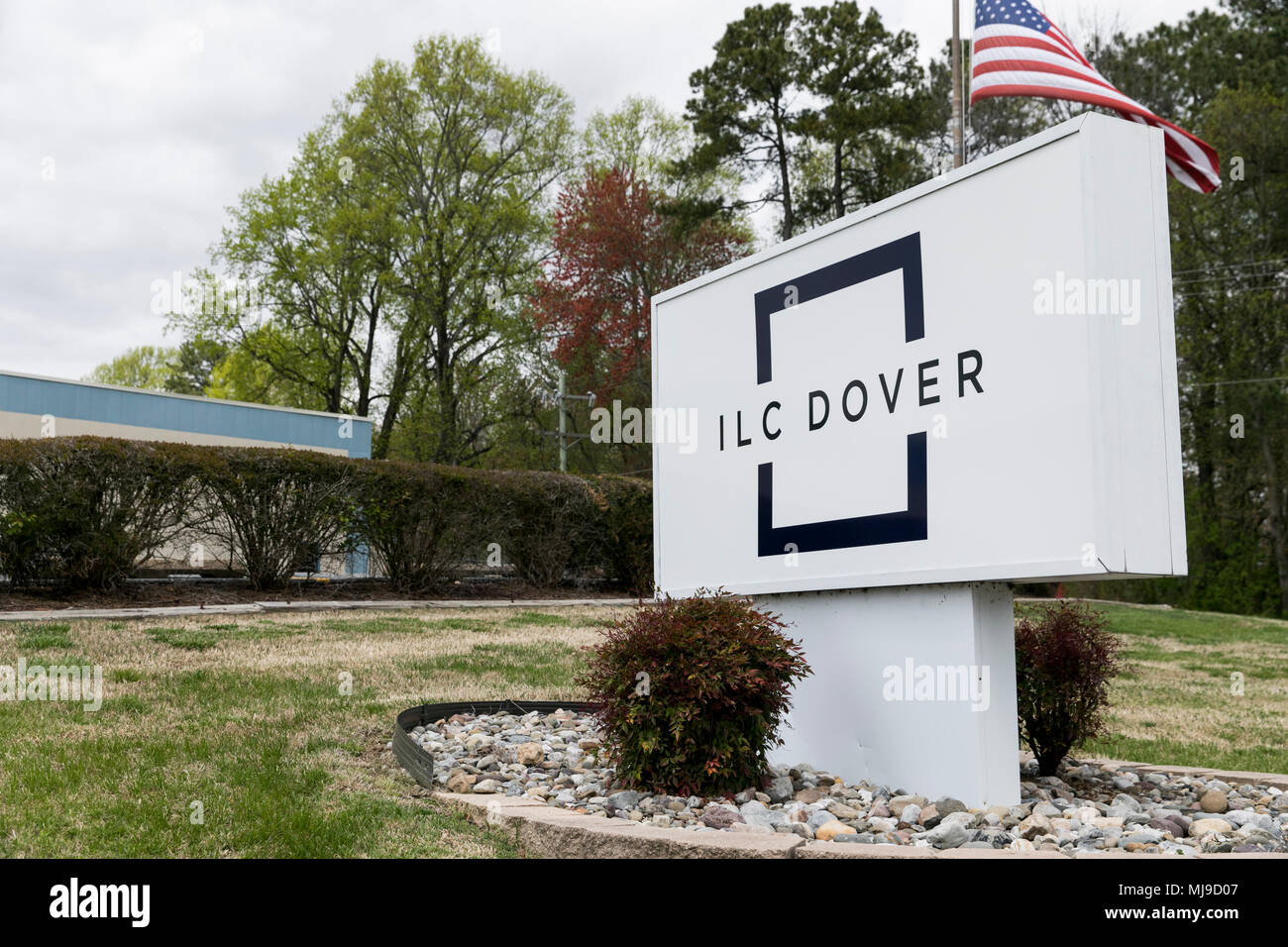 Un logo affiche à l'extérieur du siège social de l'ILC Dover à Frederica, New York le 29 avril 2018. Banque D'Images