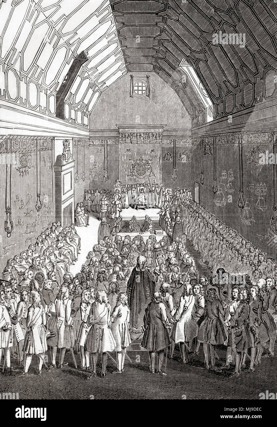 La Chambre des Lords, Palais de Westminster, Londres, Angleterre à l'époque de George II. À partir de la vieille Angleterre : A Pictorial Museum, publié 1847. Banque D'Images