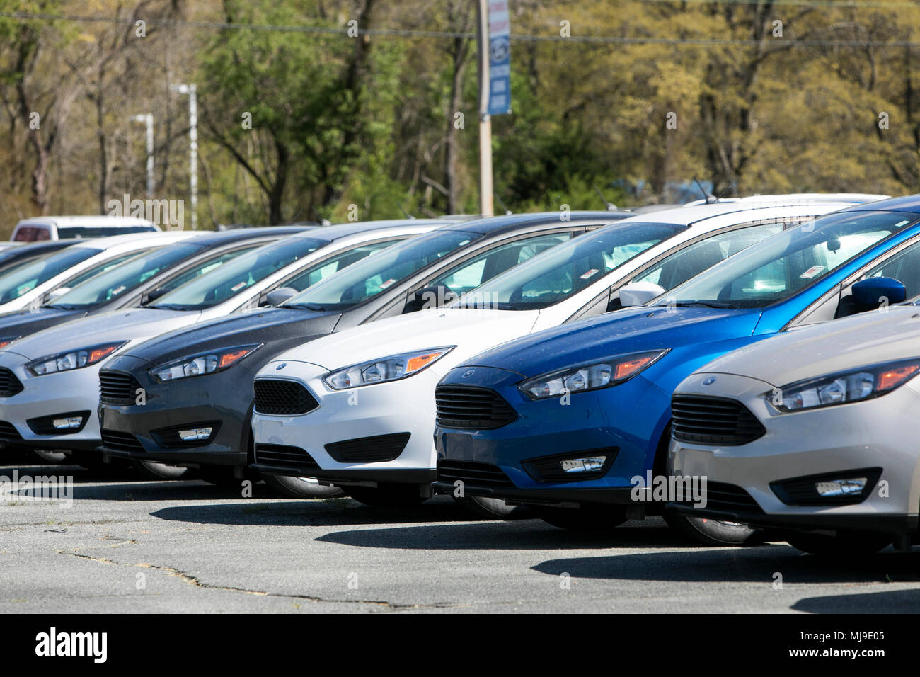 Ford Fiesta, Focus et la fusion des voitures particulières sur un lot revendeur de Seaford, Delaware le 29 avril 2018. Banque D'Images