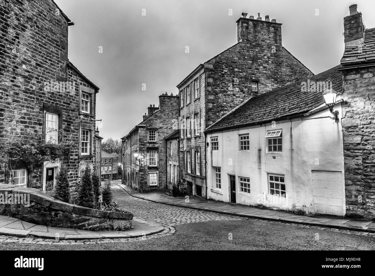 Des scènes de rue dans le centre-ville historique de Lancaster, près de Château de Lancaster et Lancaster Priory à Castle Hill Banque D'Images