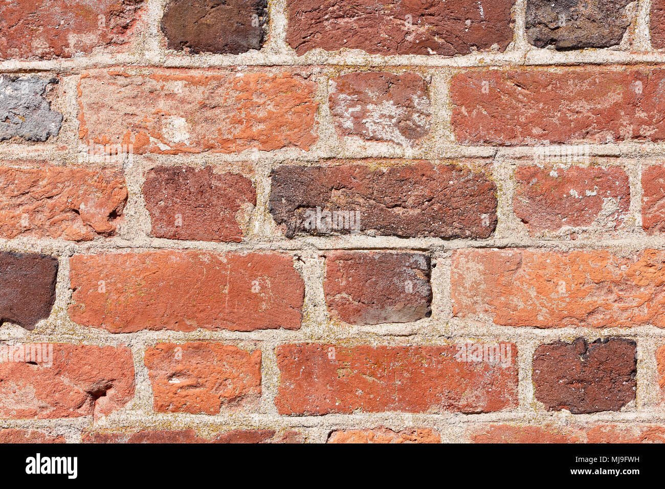 Détail d'un mur en briques anciennes rouges. Banque D'Images