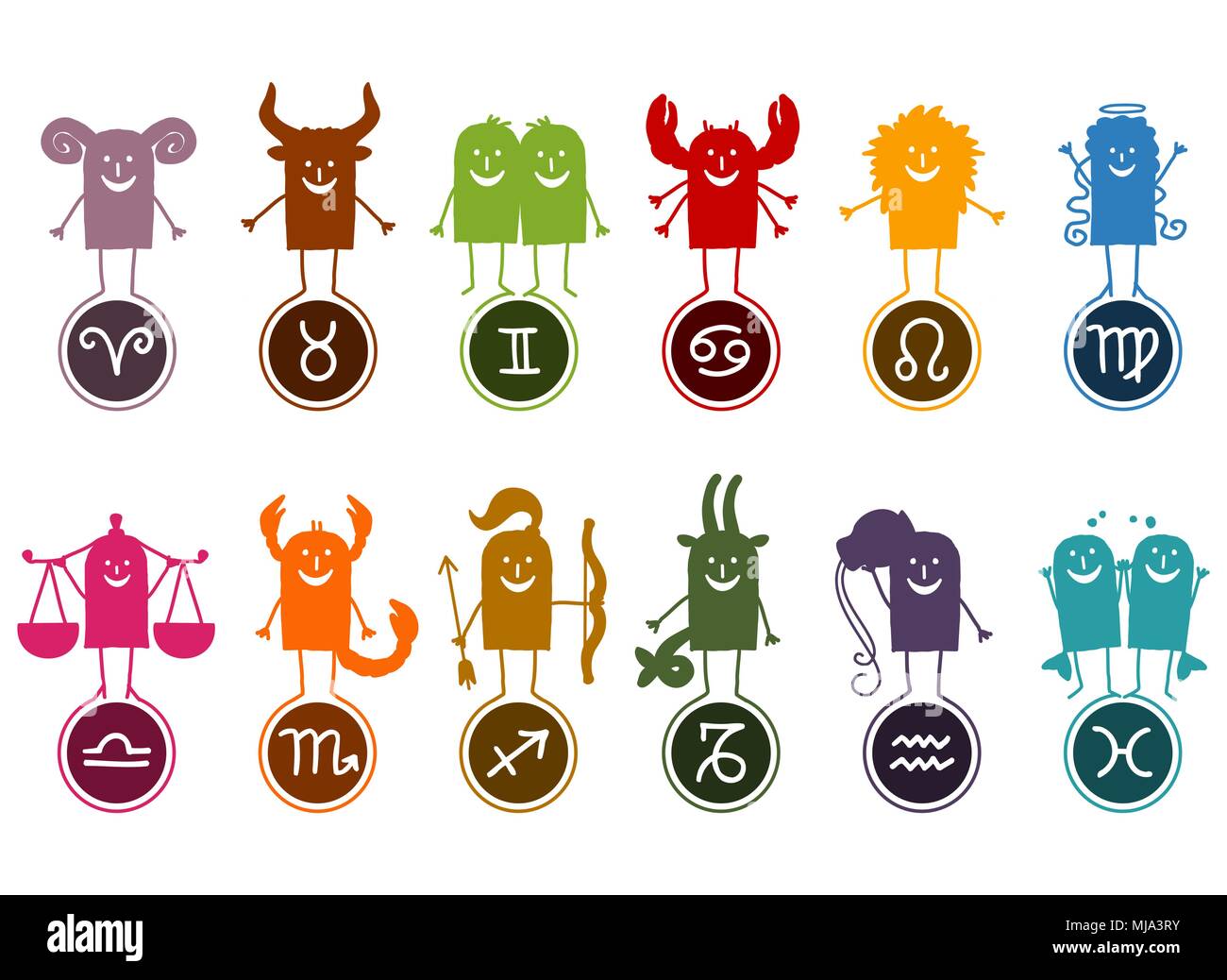 Douze Signes du zodiaque caricature Silhouette Illustration de Vecteur