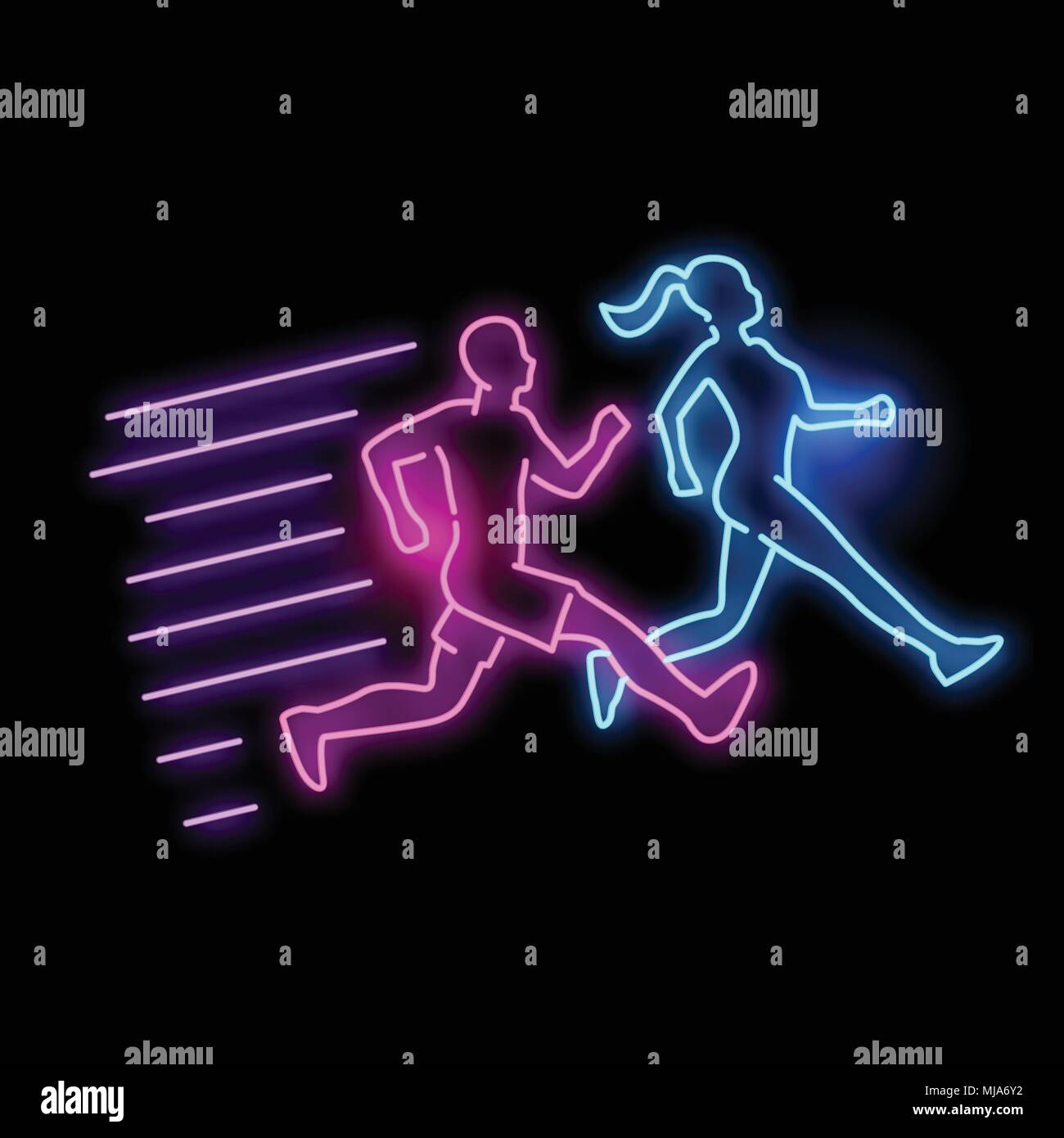 Lumineux néon active running homme et femmes lumineuses. vector illustration. Illustration de Vecteur
