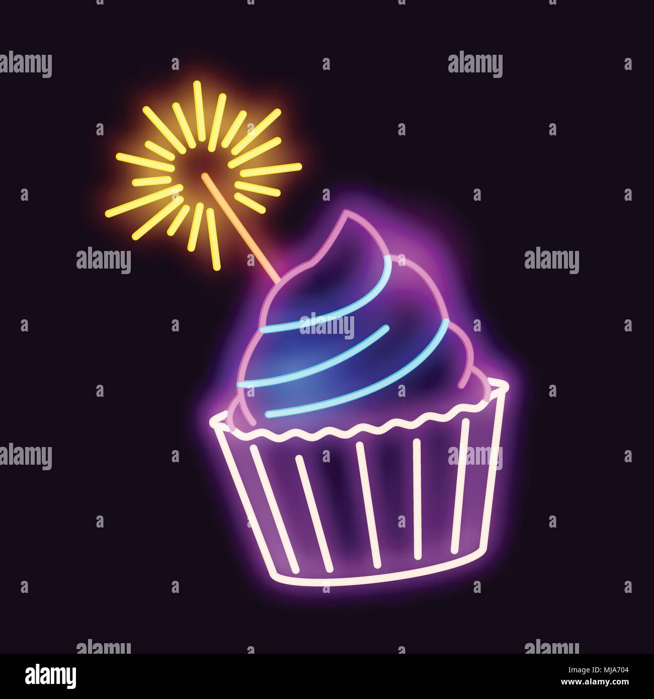 A glowing neon light sign cupcake avec un cierge magique. Vector illustration. Illustration de Vecteur