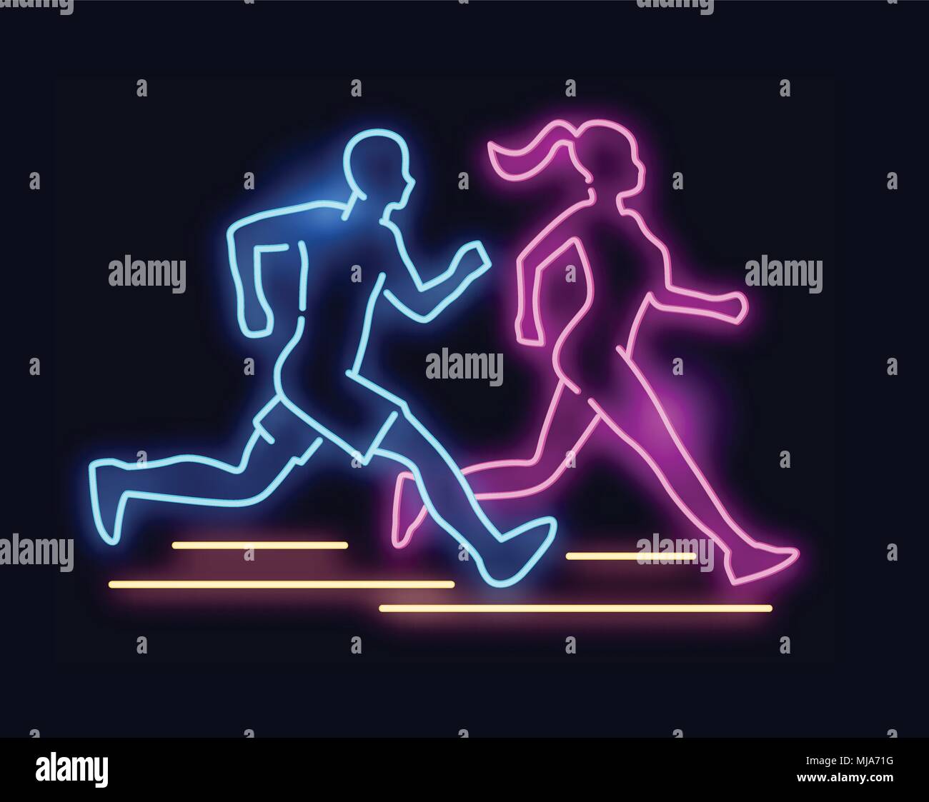 Un homme et des femmes en marche - neon light sign. vector illustration Illustration de Vecteur