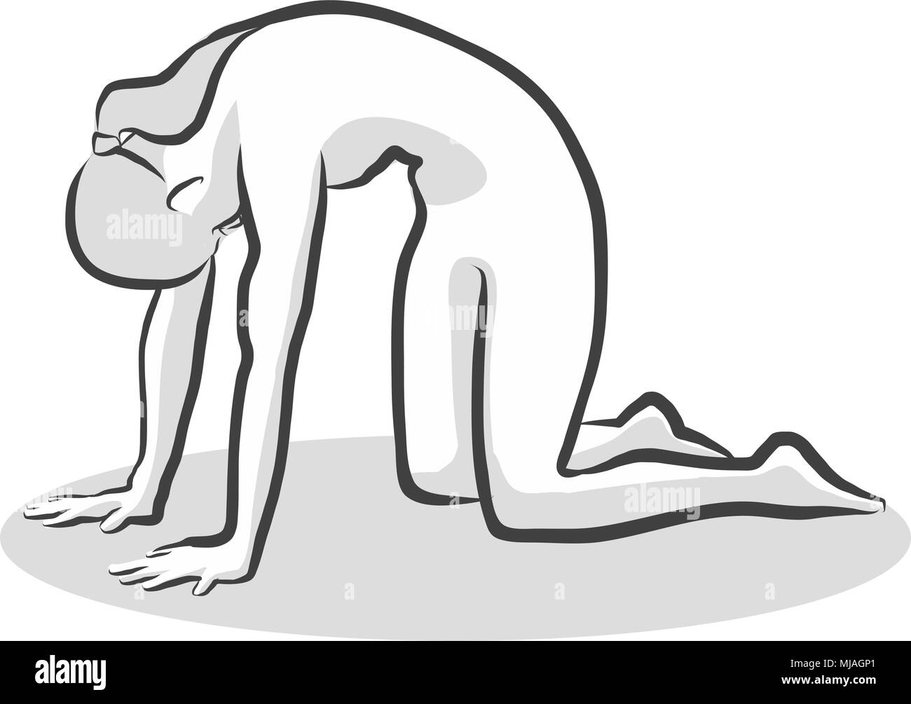 Black Cat Marjaryasana Yoga pose, Hand drawn vector croquis de demi-teinte Illustration de Vecteur