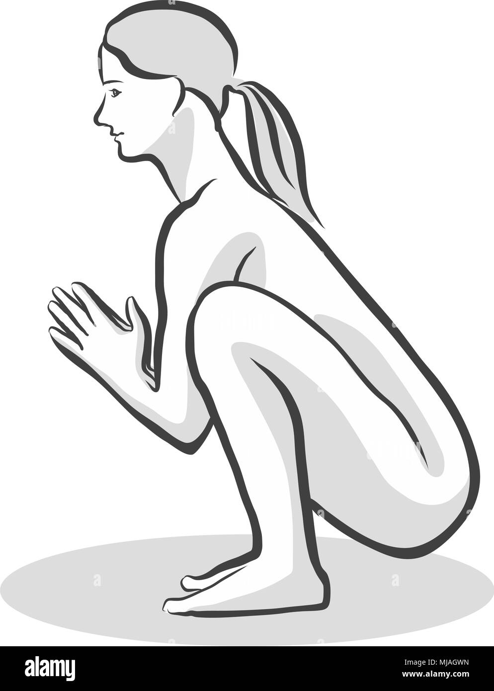 Garland Malasana Yoga pose, Hand drawn vector croquis de demi-teinte Illustration de Vecteur