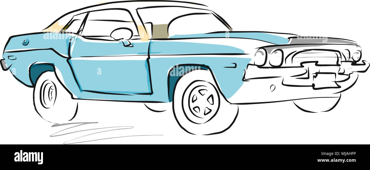 Muscle Car Sketch, dessin vectoriel, séparés sur blanc Illustration de Vecteur