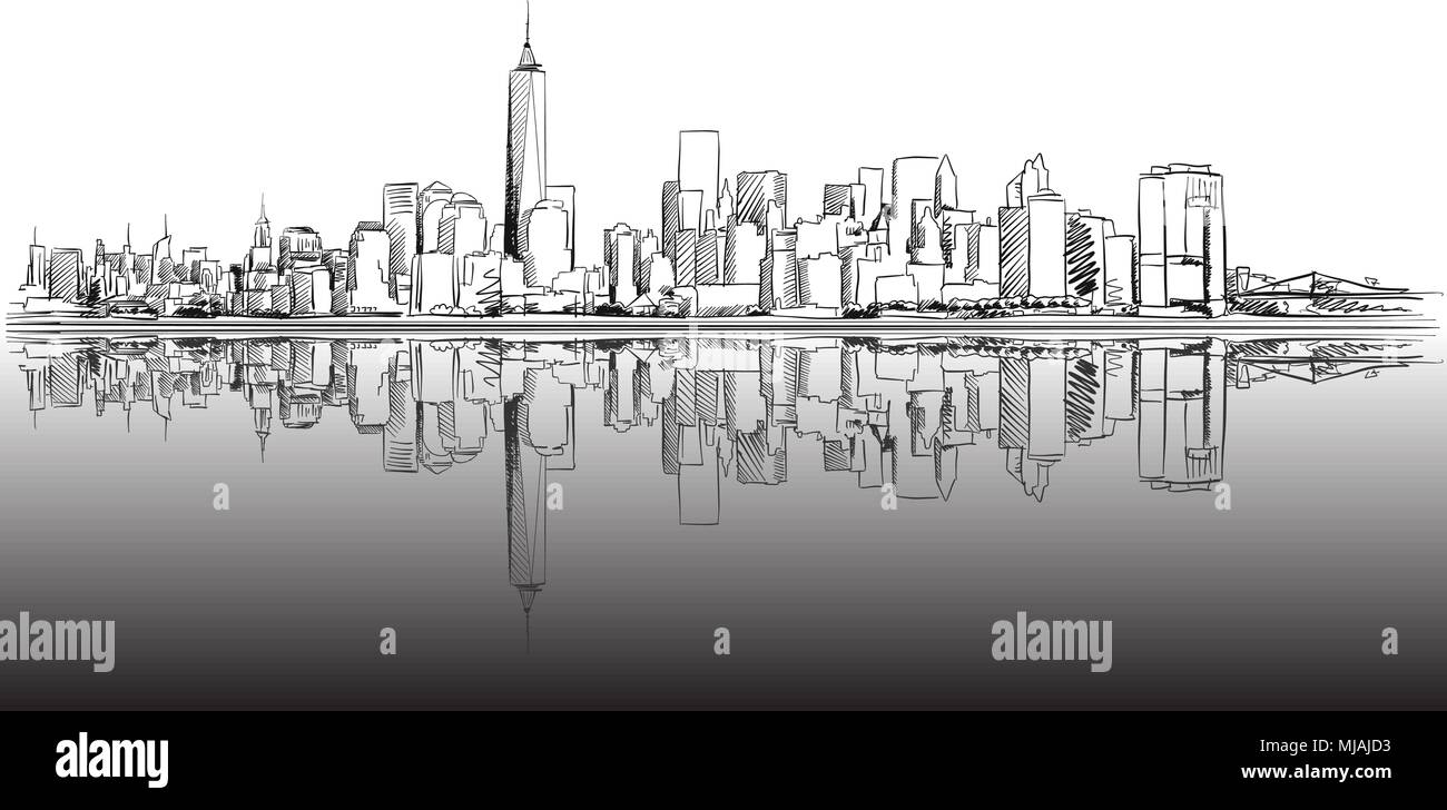 Plan général de la ville de New York avec des croquis dessinés à la main, pied de page, illustrations vectorielles Illustration de Vecteur