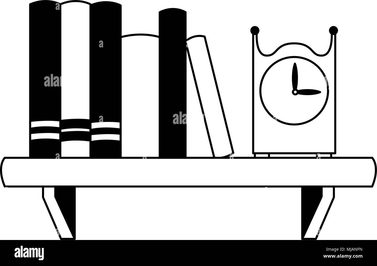 Livres sur l'étagère pour les couleurs noir et blanc Illustration de Vecteur