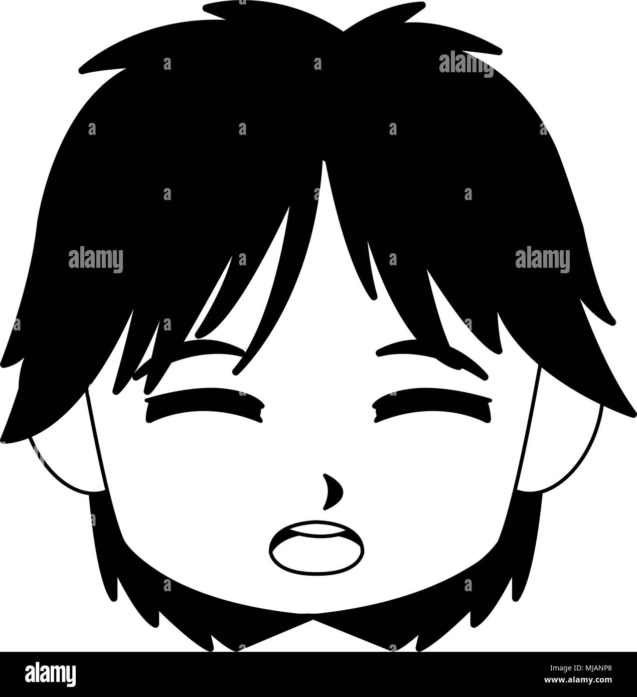 Manga Boy Visage Dessin Animé Sur Les Couleurs Noir Et Blanc