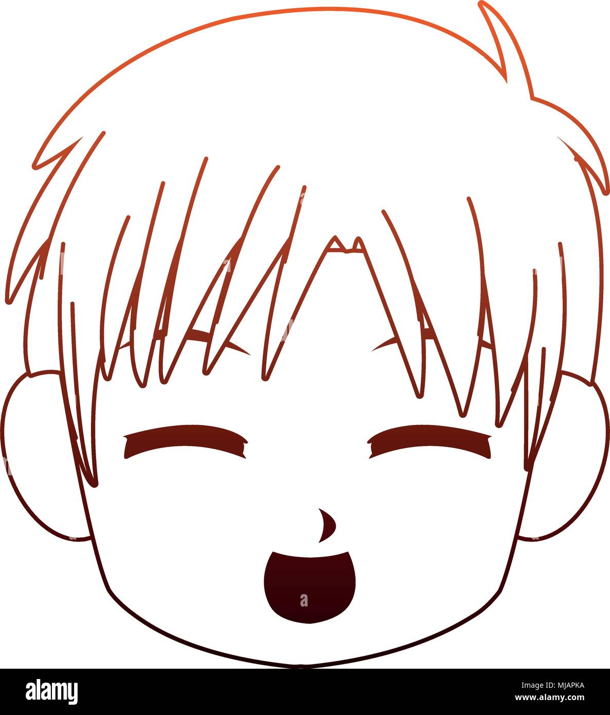 Manga Boy Visage Dessin Animé Sur Les Lignes Orange Et Rouge