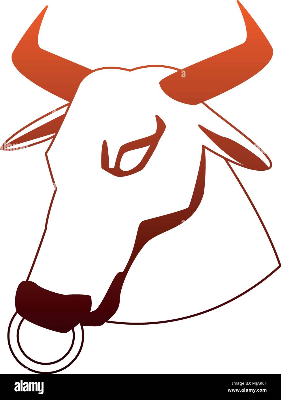 Tete De Taureau Dessin Anime Sur Les Lignes Rouge Et Orange Image Vectorielle Stock Alamy