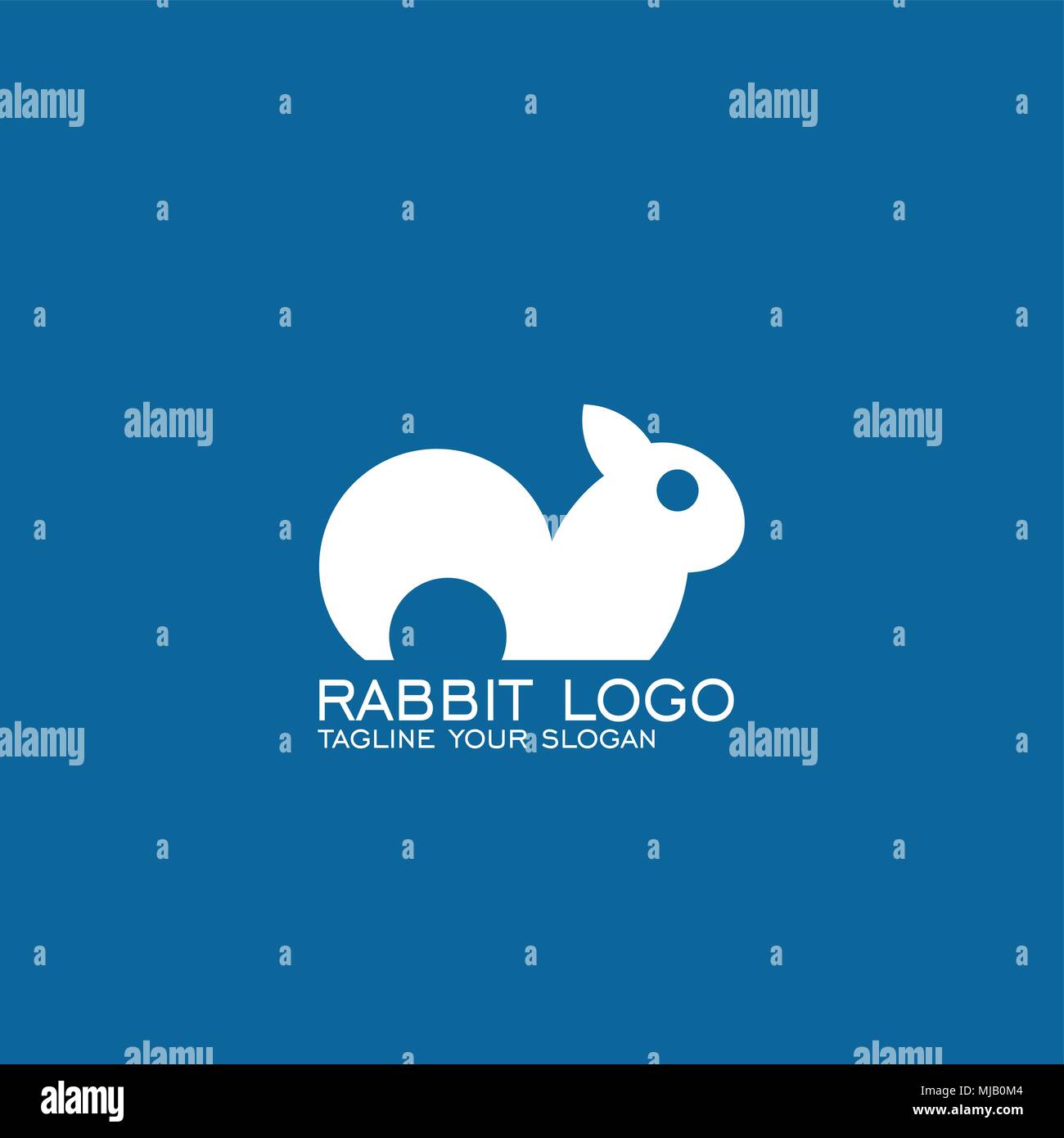 Conception de logo lapin lapin simple, icônes, logo blanc isolé sur fond bleu. Illustration de Vecteur