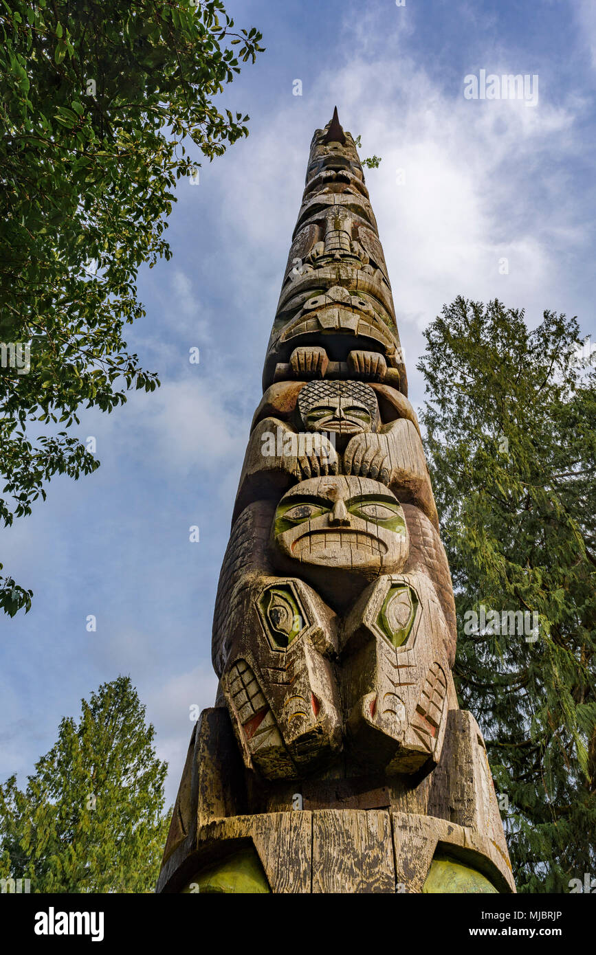 Totem, Cates Park, North Vancouver, Colombie-Britannique, Canada. Banque D'Images