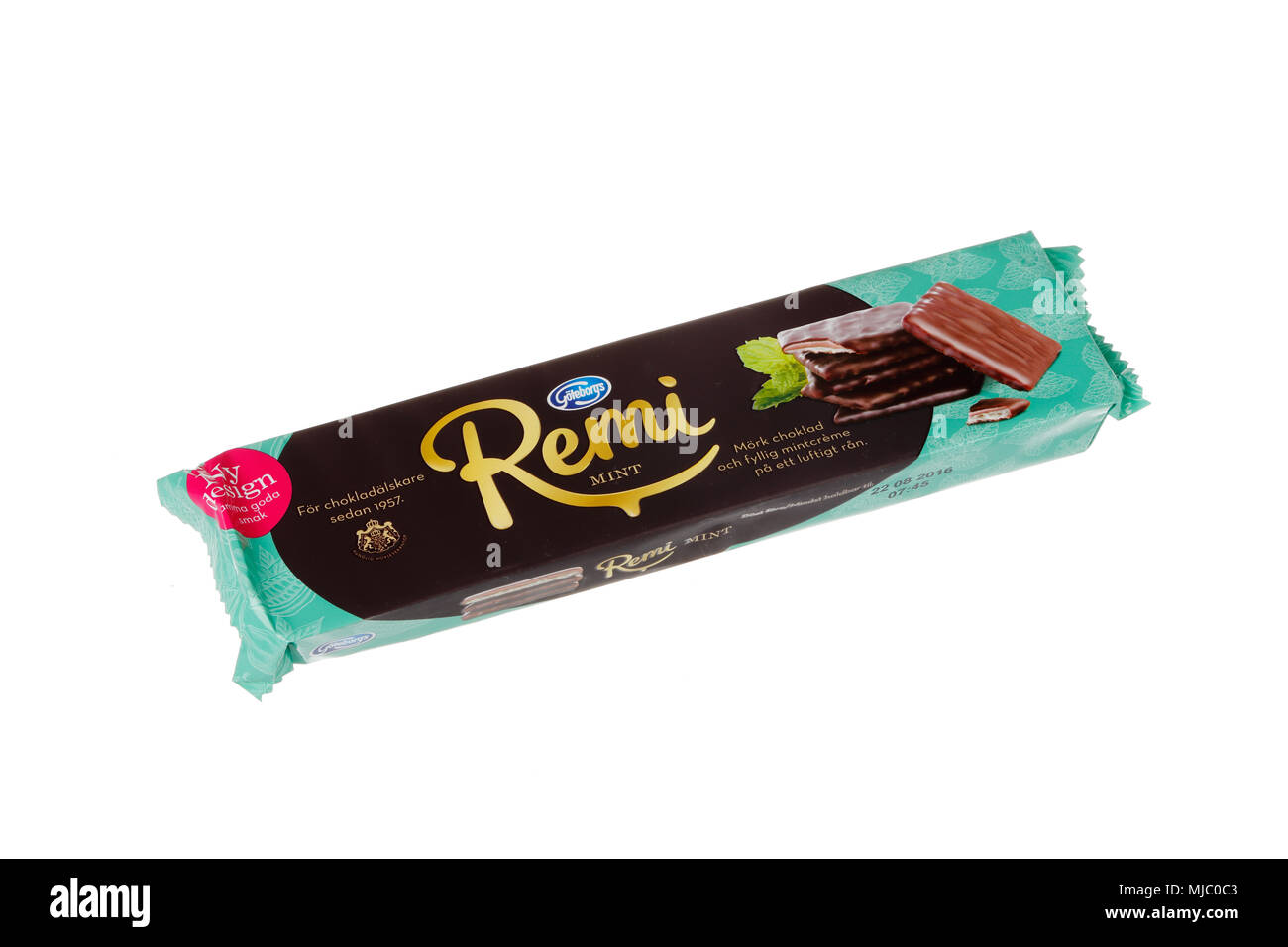 Stockholm, Suède - 19 décembre 2015 : un pack de menthe Remi Goteborgskex avec menthe chocolat gaufrettes sur remplissage vendus sur le marché suédois Banque D'Images