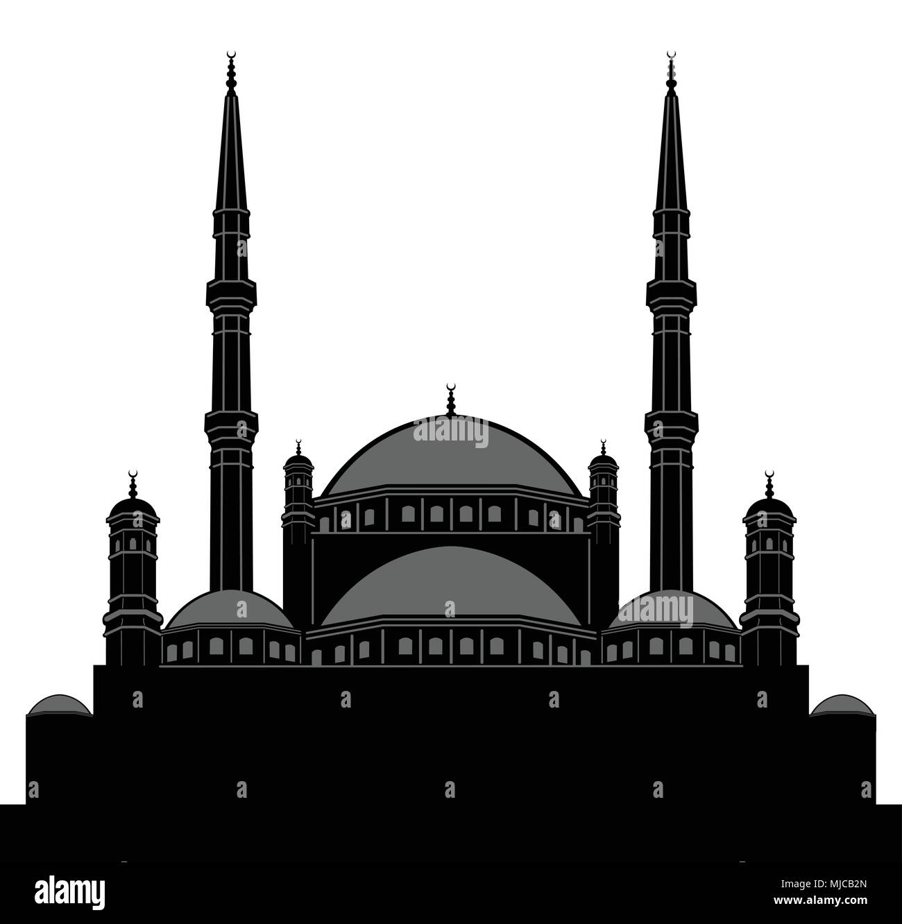 Mosquée égyptienne Silhouette. Tous les objets et les lettres sont dans des couches différentes et vous pouvez écrire tout ce que vous voulez avec la mahya bougies. Illustration de Vecteur