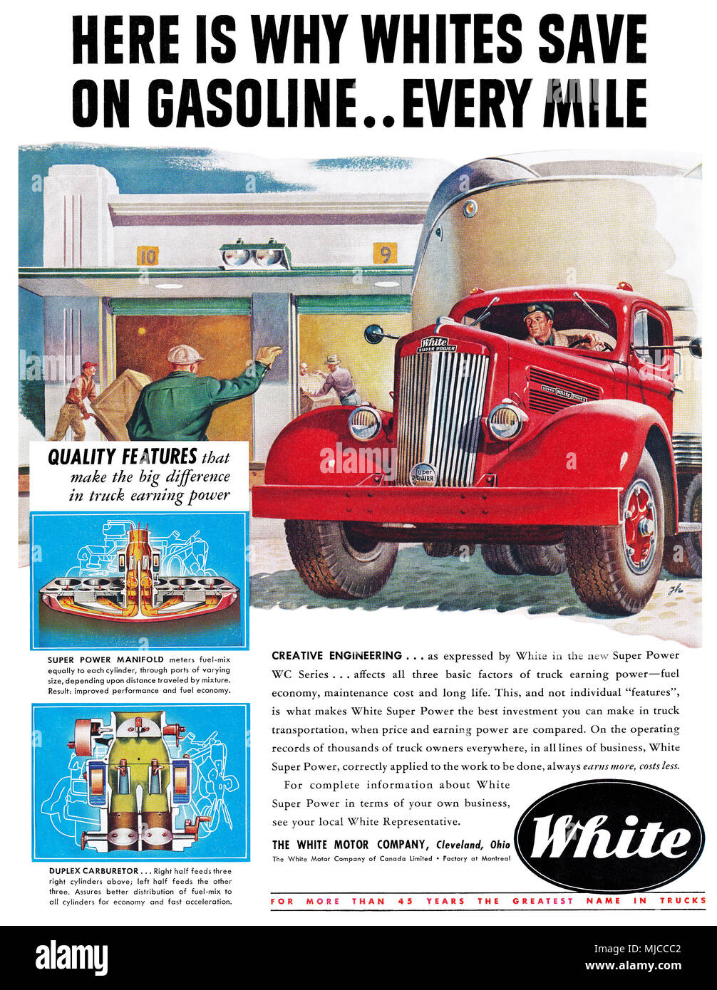 1949 publicité américaine pour chariot bouilloire White Motor Company. Banque D'Images