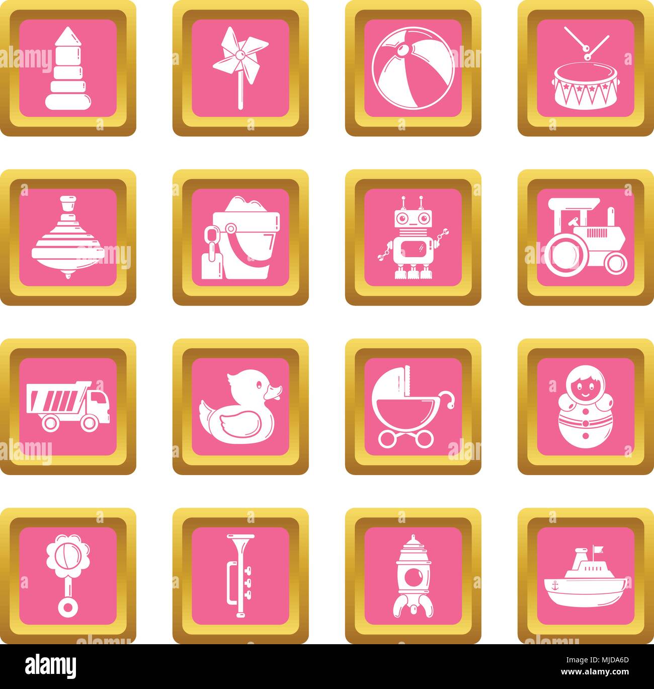 Kids toys icons set carré rose vector Illustration de Vecteur