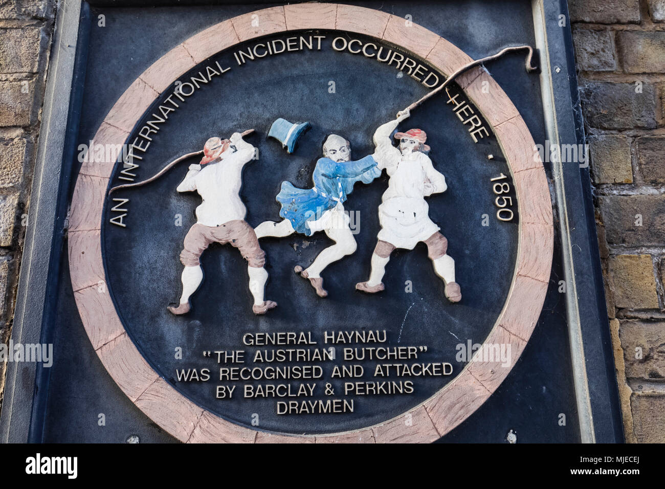 L'Angleterre, Londres, Southwark, London Bridge City, Plaque commémorative de l'incident international historique daté 1850 Banque D'Images