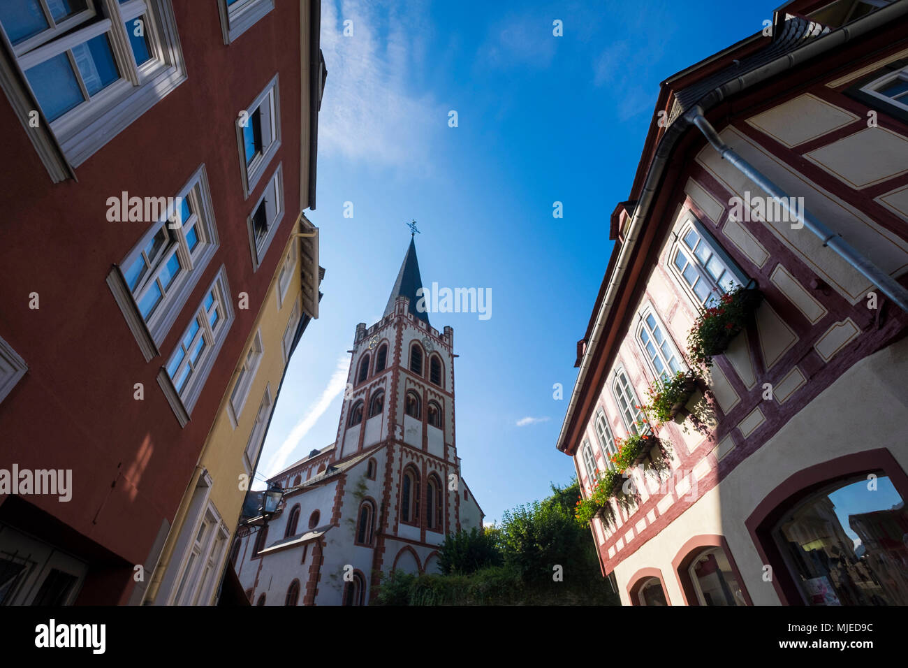 Vieille ville de Bacharach, à colombages, Patrimoine Mondial de l'UNESCO, vallée Mittelrheintal, Rhénanie-Palatinat, Allemagne, Europe Banque D'Images