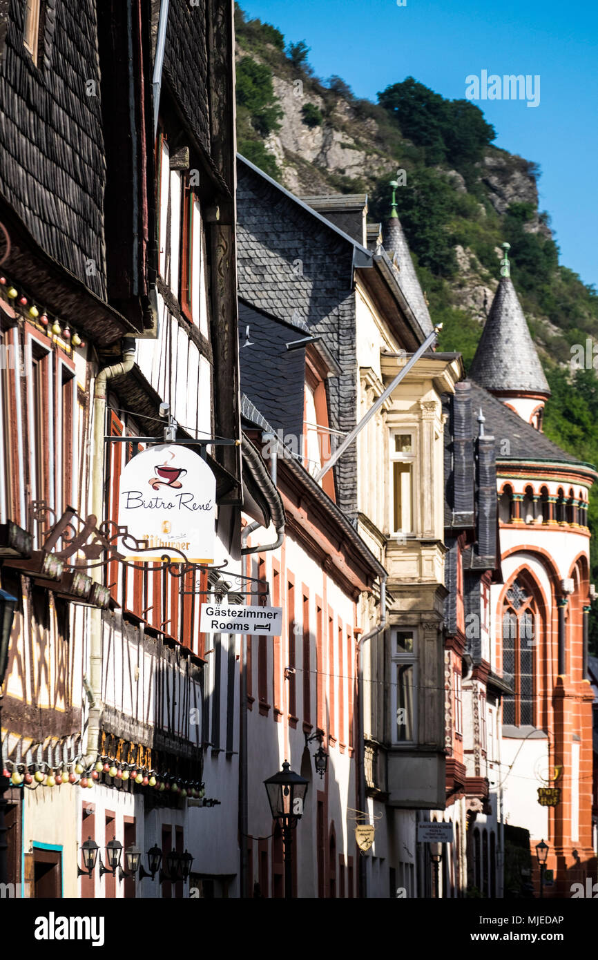 Vieille ville de Bacharach, à colombages, Patrimoine Mondial de l'UNESCO, vallée Mittelrheintal, Rhénanie-Palatinat, Allemagne, Europe Banque D'Images