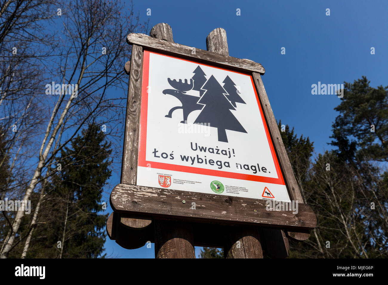 L'Europe, Pologne, Podlaskie Voivodeship, Carska Road, la protection de la nature sign Banque D'Images