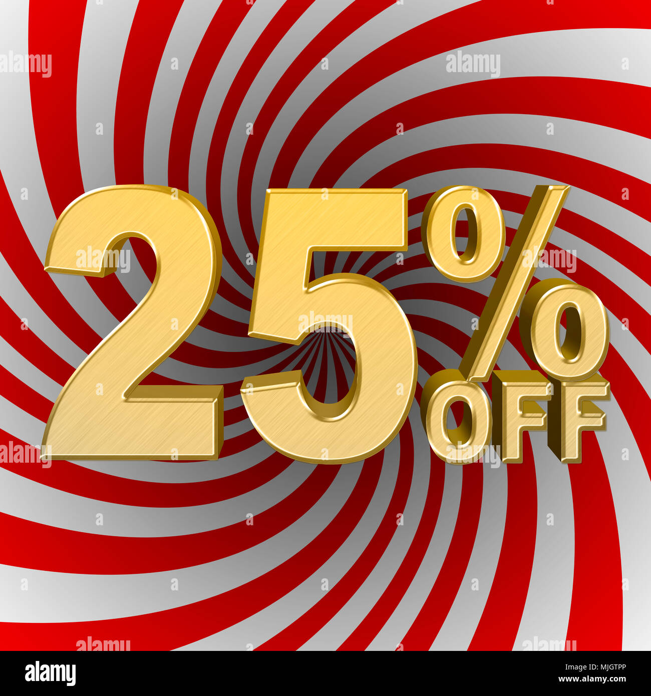Images Illustrations - grand texte d'Or : 25 % de remise, la vente, le nombre d'or, 3D Illustration, rouge et blanc. l'arrière-plan tordu Banque D'Images