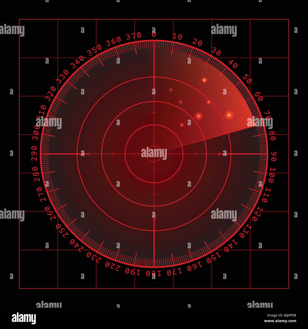 Écran radar vert militaire avec la cible. Interface HUD futuriste. Illustration vectorielle Stock. Illustration de Vecteur