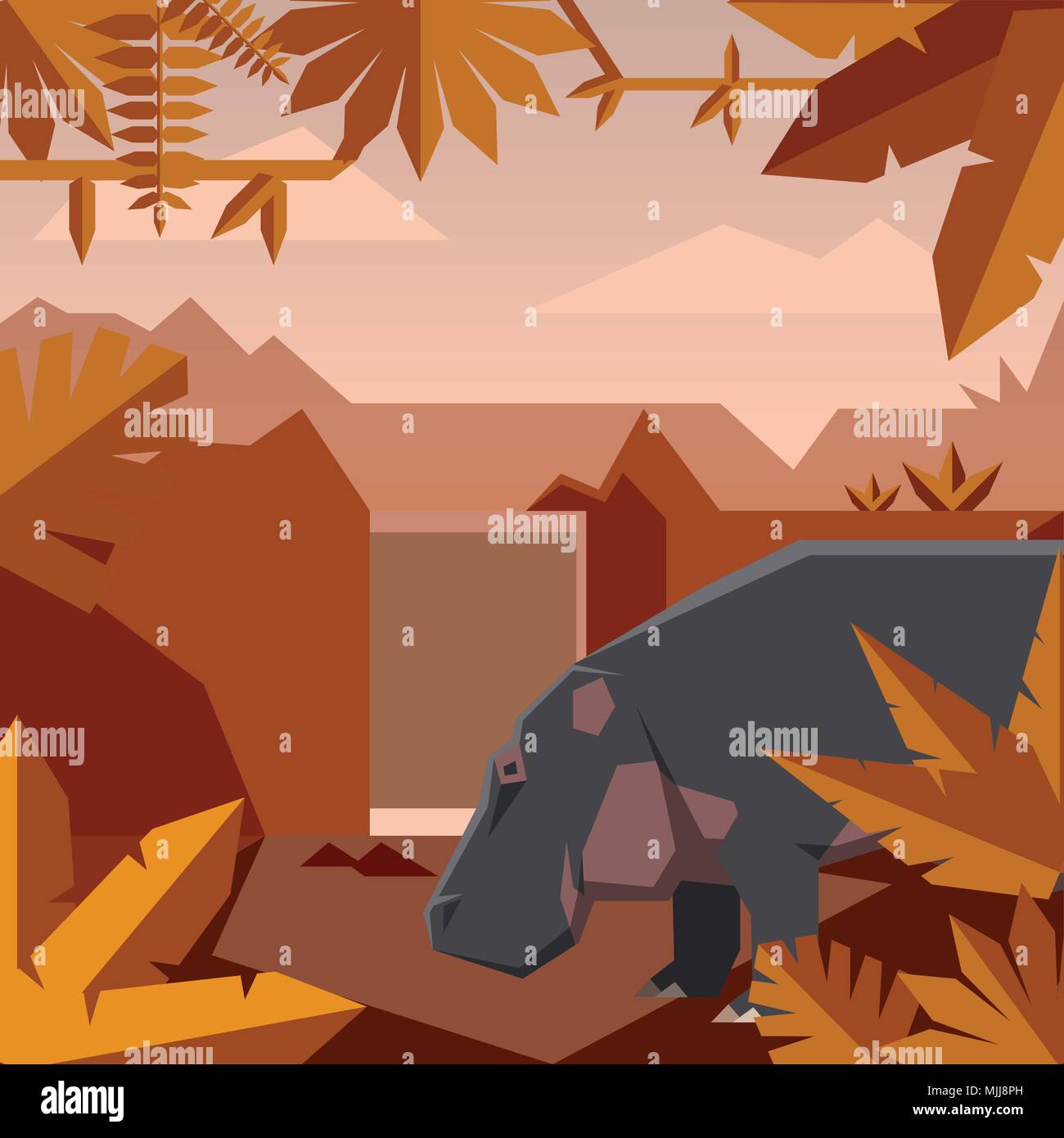 Image vectorielle de la télévision avec l'arrière-plan géométrique hippopotame jungle Illustration de Vecteur