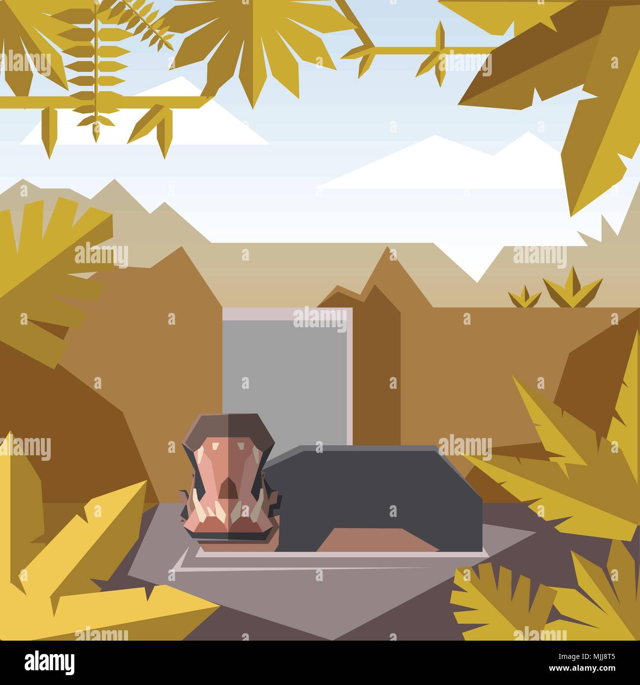 Image vectorielle de la télévision avec l'arrière-plan géométrique hippopotame jungle Illustration de Vecteur