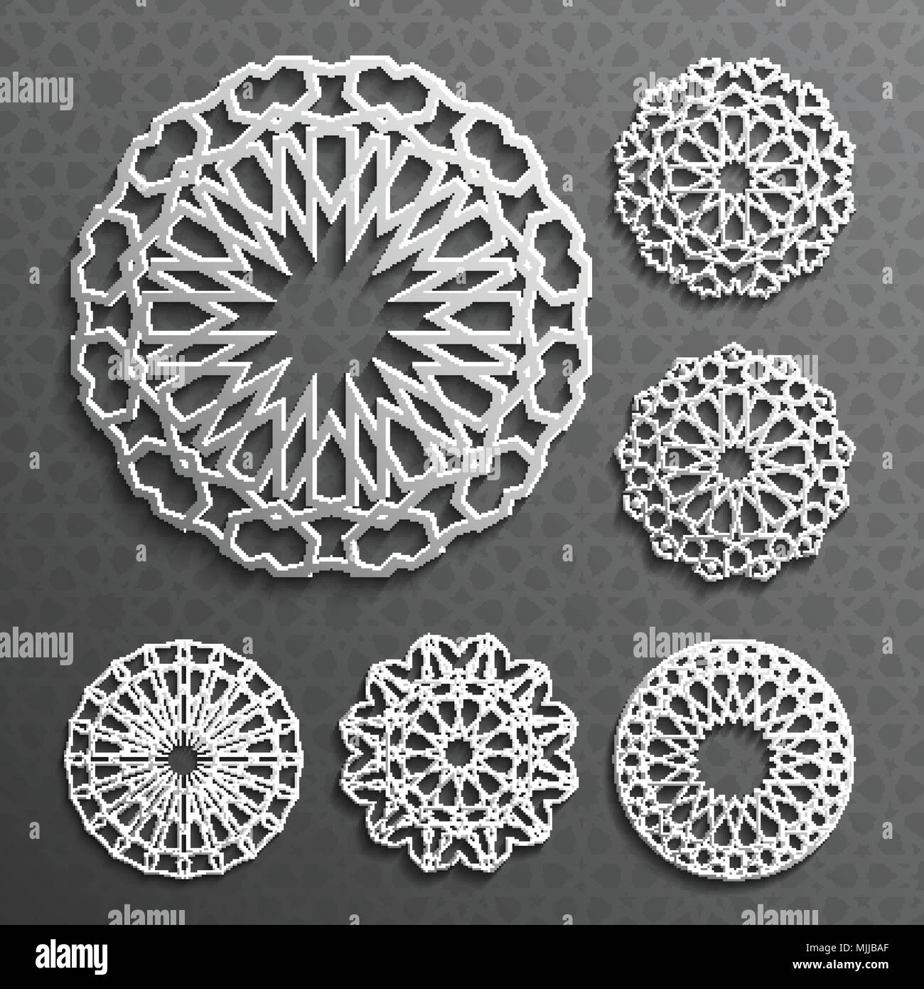 Vecteur ornement islamique , persian motiff . Ramadan 3d éléments de modèle ronde . Logo géométrique paramétrage du modèle. Ornement circulaire symboles arabe . Illustration de Vecteur