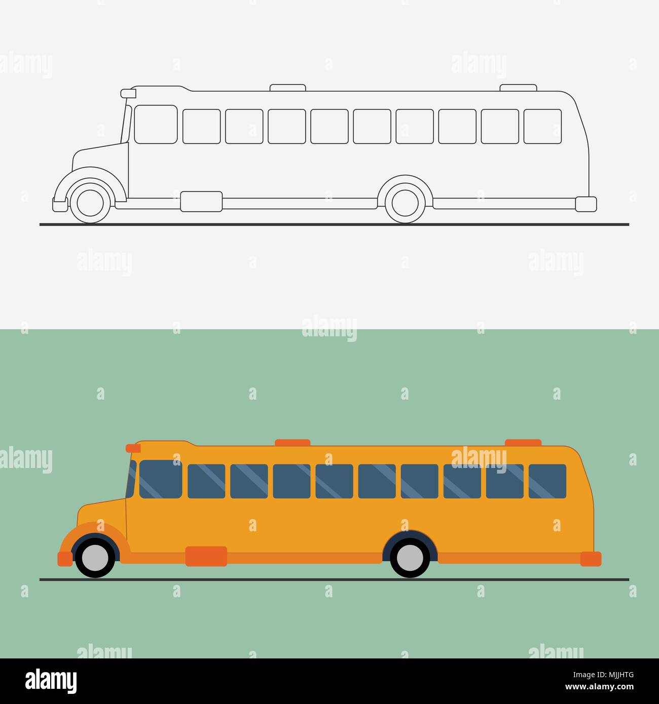 Télévision jaune autobus scolaire . Illustration vecteur de bus. Concept art lignes de transports publics. Illustration de Vecteur