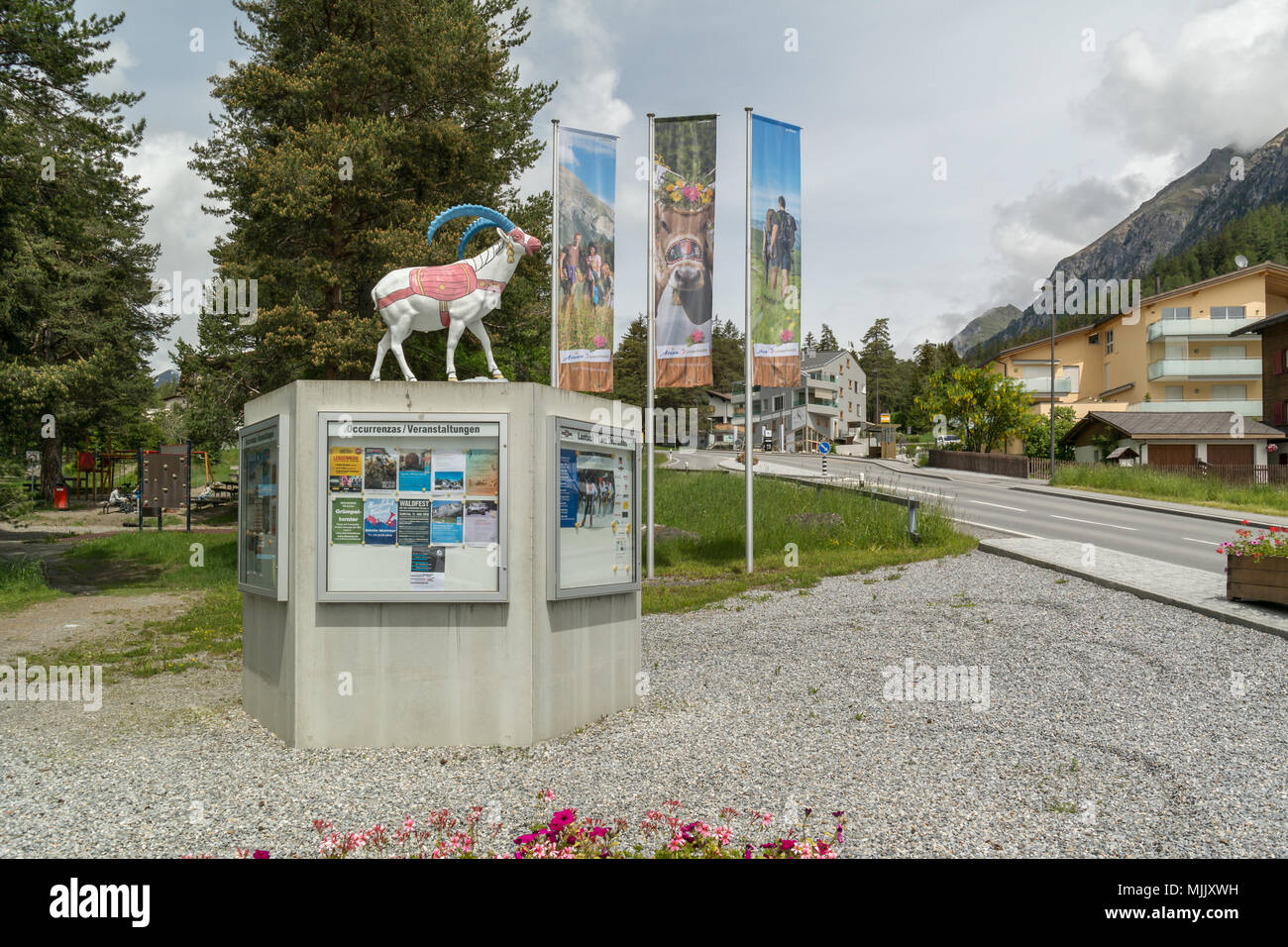 Le stand d'information avec l'Ibex en Lippoldswilen près de Lenzerheide Banque D'Images