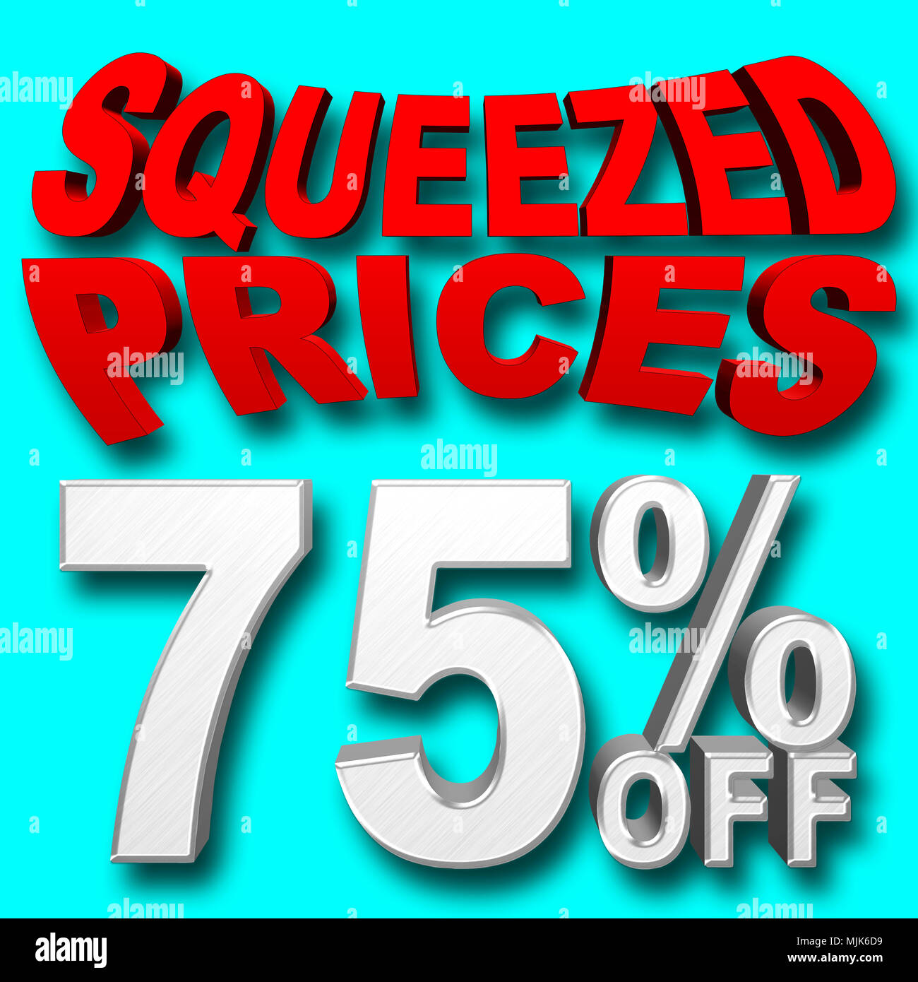 Images Illustrations - grand argent brillant Texte : 75 Pourcentage Off, le texte en rouge : pressé les prix, 3D Illustration, fond bleu, différent. Banque D'Images