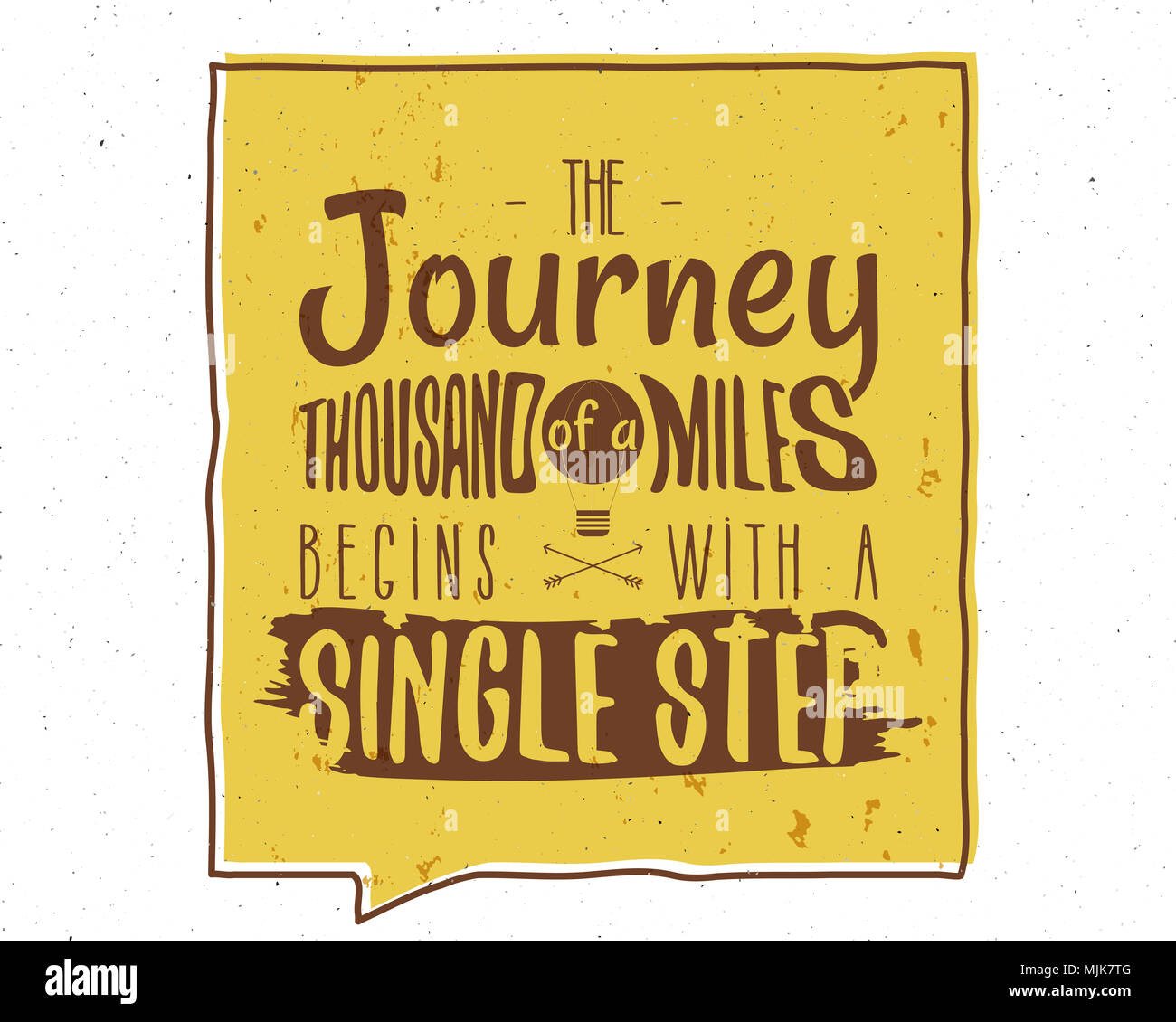 Le voyage de mille kilomètres d'inspiration motivation créative citer. Typographie Design de bannières Concept. Main Vintage inspirée de l'affiche. Le point isolé sur fond blanc Banque D'Images