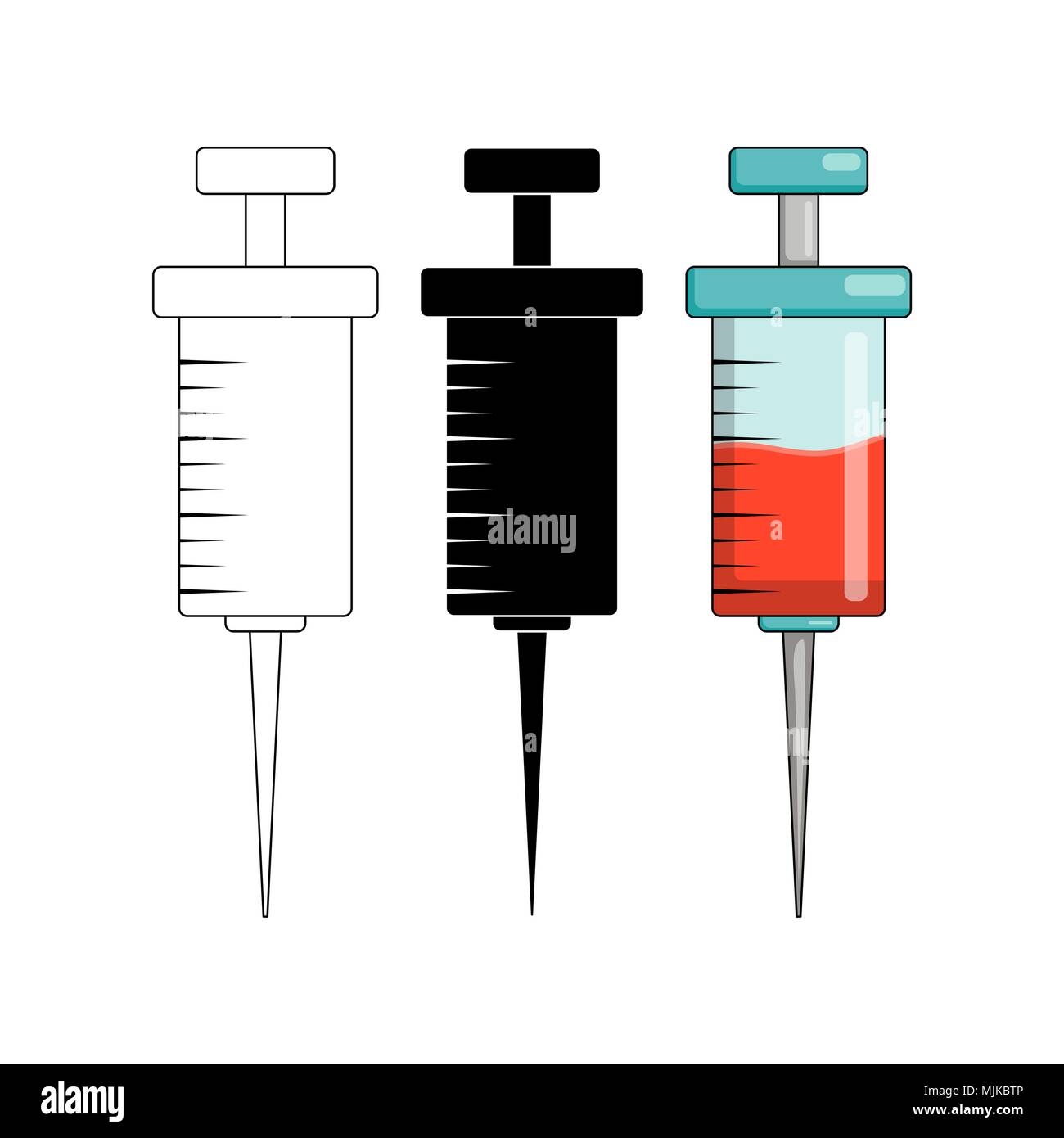 Cartoon seringue, ensemble d'injection isolé sur fond blanc Illustration de Vecteur