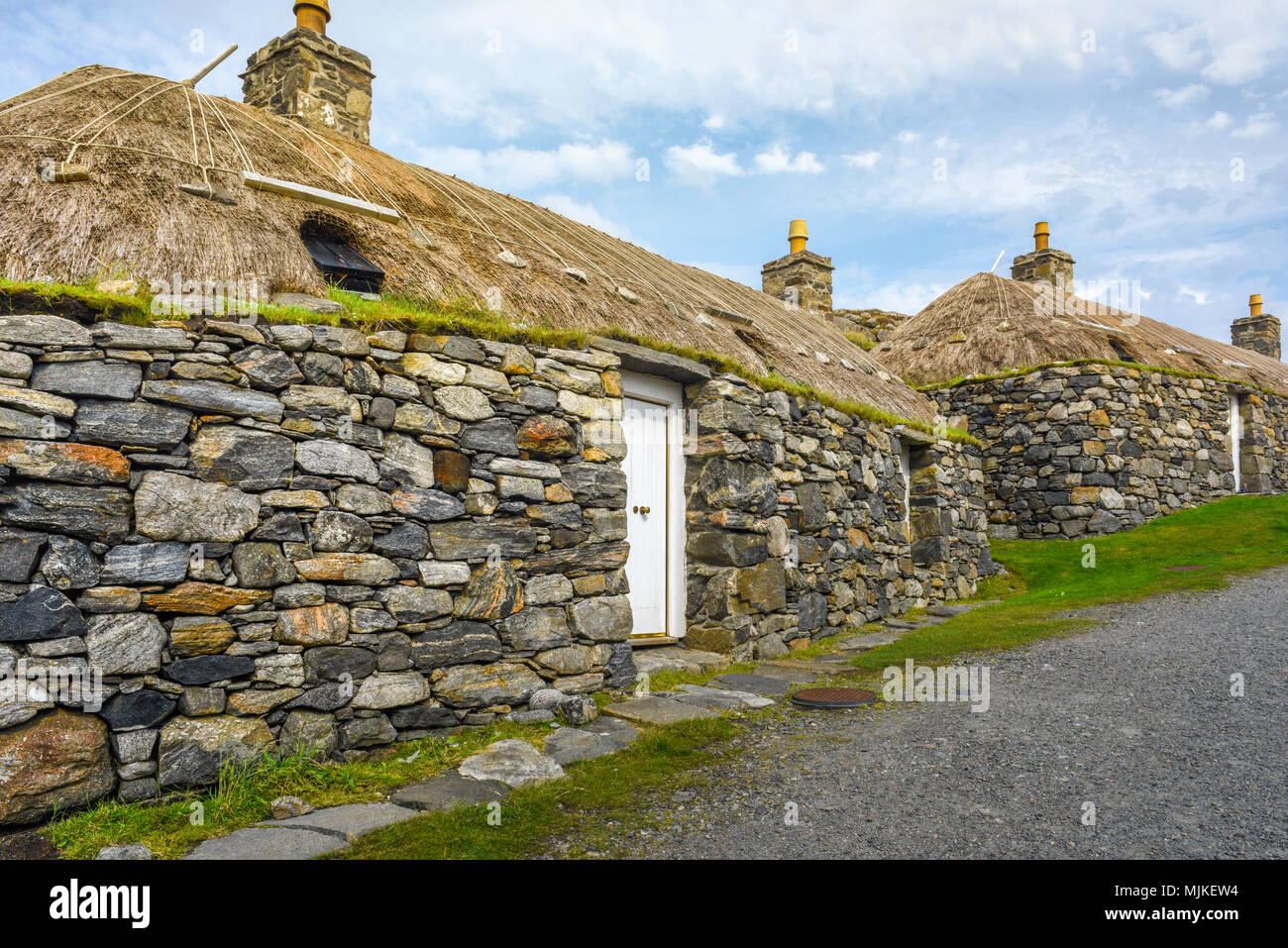 Gearrannan Blackhouse Village Museum à l'île de Lewis et Harris, Hébrides extérieures, en Écosse Banque D'Images