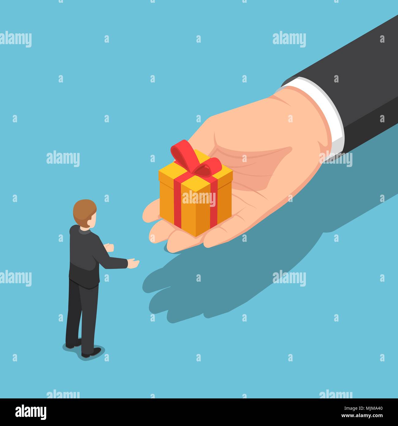 Télévision 3D isométrique donnant la main boîte-cadeau pour homme d'affaires. Business maison de célébration et prime de fin d'année concept. Illustration de Vecteur