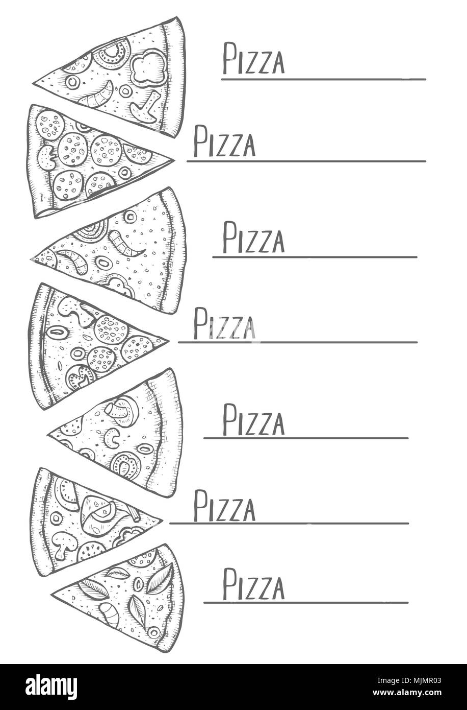 Menu pour restaurant pizza en gravure ancien style. Vector illustration noir et blanc Illustration de Vecteur