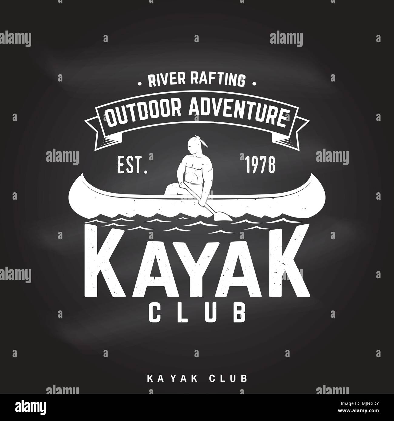 Kayak Club logo sur le tableau. Vector illustration. Concept pour chemise, imprimer, stamp ou tee. Typographie vintage design avec la kayakiste silhouette. Ex Illustration de Vecteur