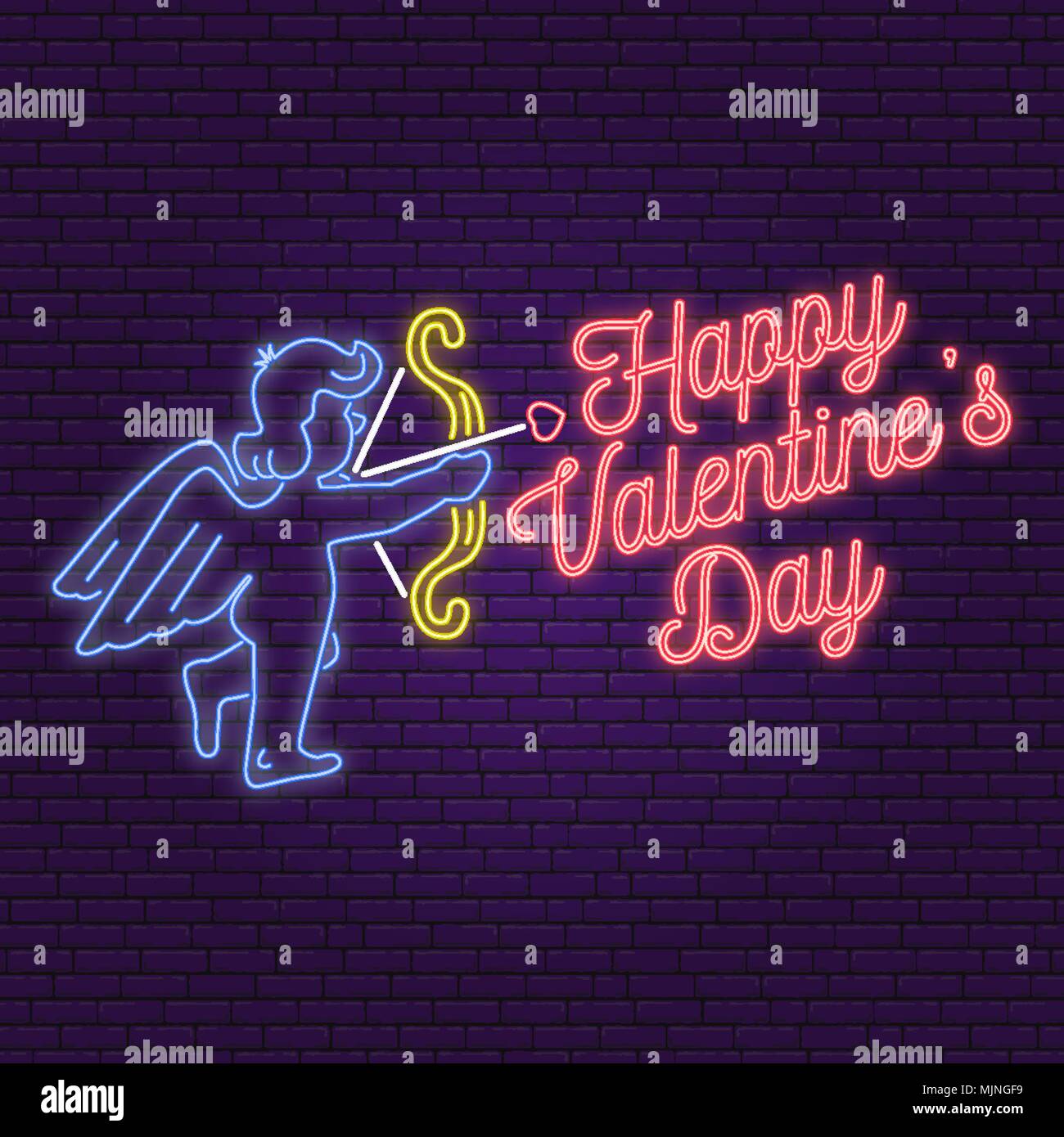 Happy Valentines Day. En néon, bannière pour célébrer la Saint-Valentin. Vector illustration. Illustration de Vecteur