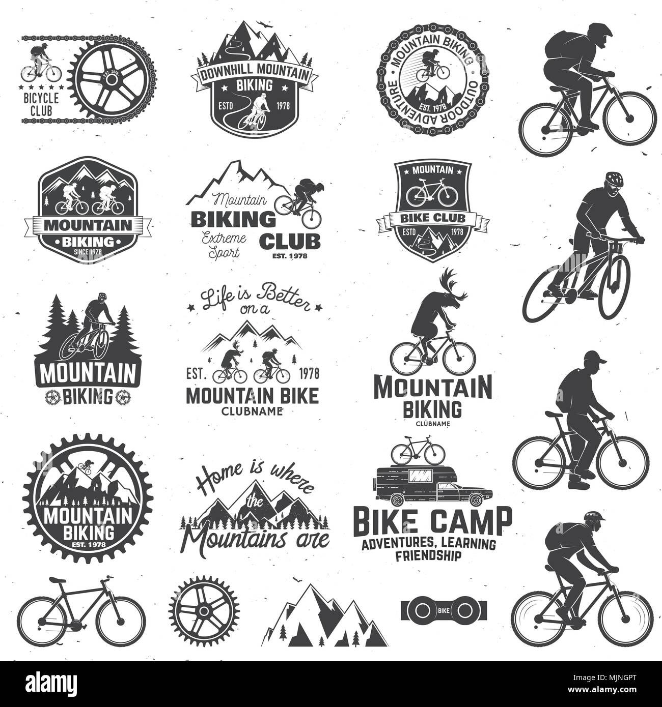 Ensemble de clubs de vélo de montagne avec l'emblème de l'élément de conception. Vector illustration. Concept pour chef d'insignes, shirt, impression, stamp. Vtt homme équitation Illustration de Vecteur