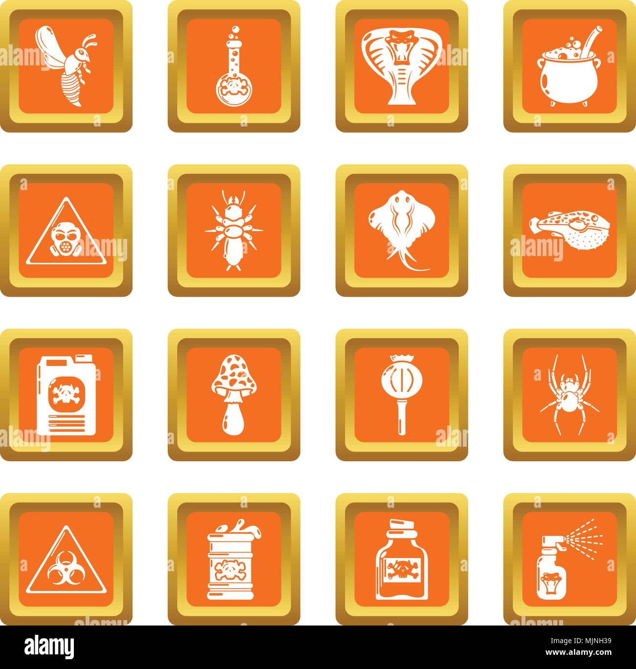 Danger Toxique Poison icons set carré orange vector Illustration de Vecteur