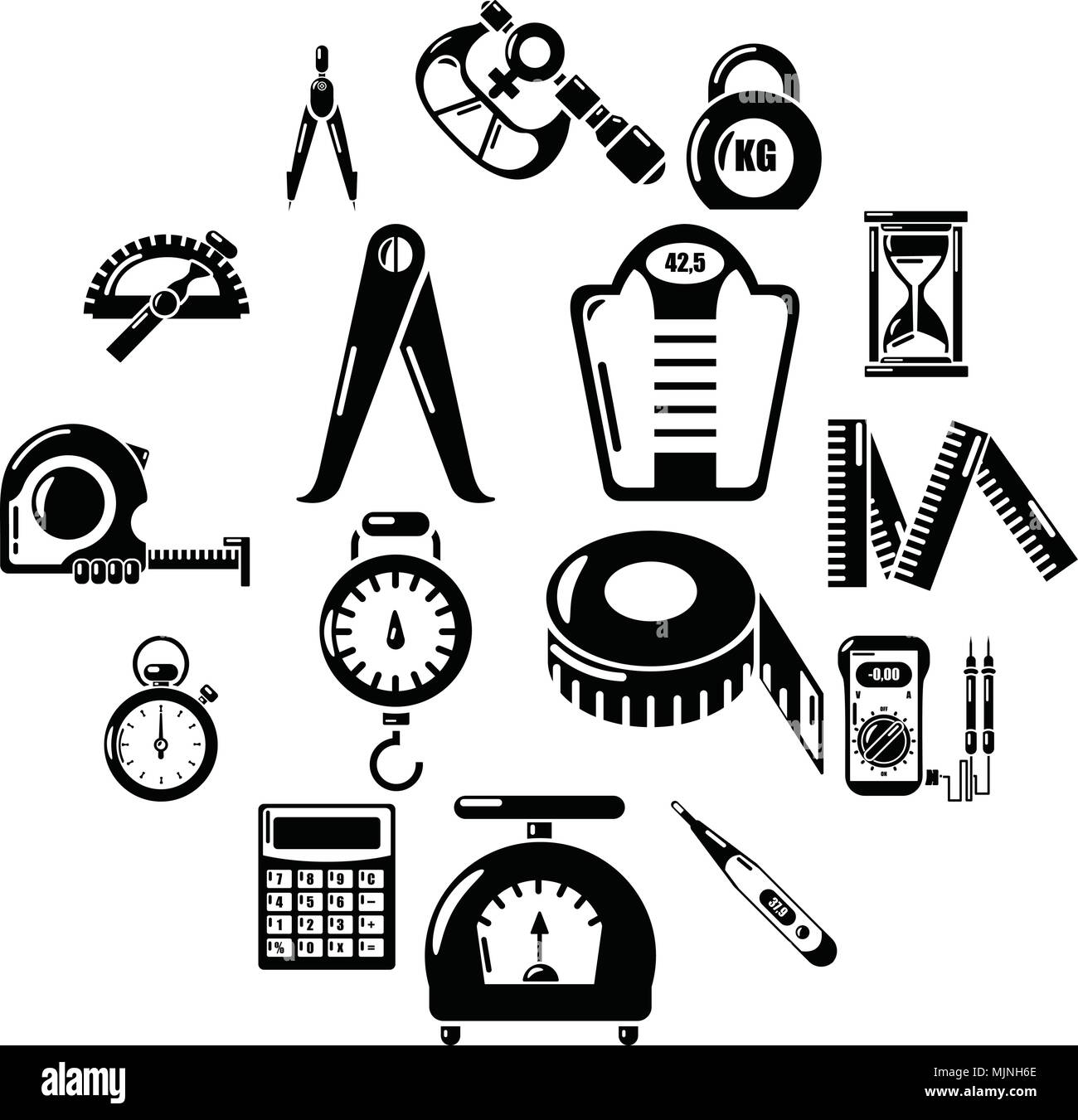 Précision de mesure, le style simple icons set Illustration de Vecteur