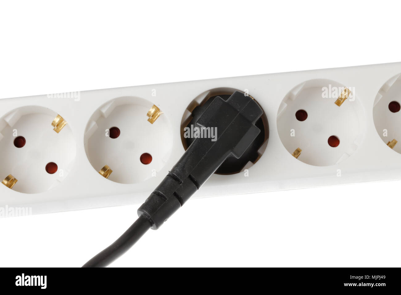 Bande d'alimentation blanc noir avec prise d'alimentation. Banque D'Images