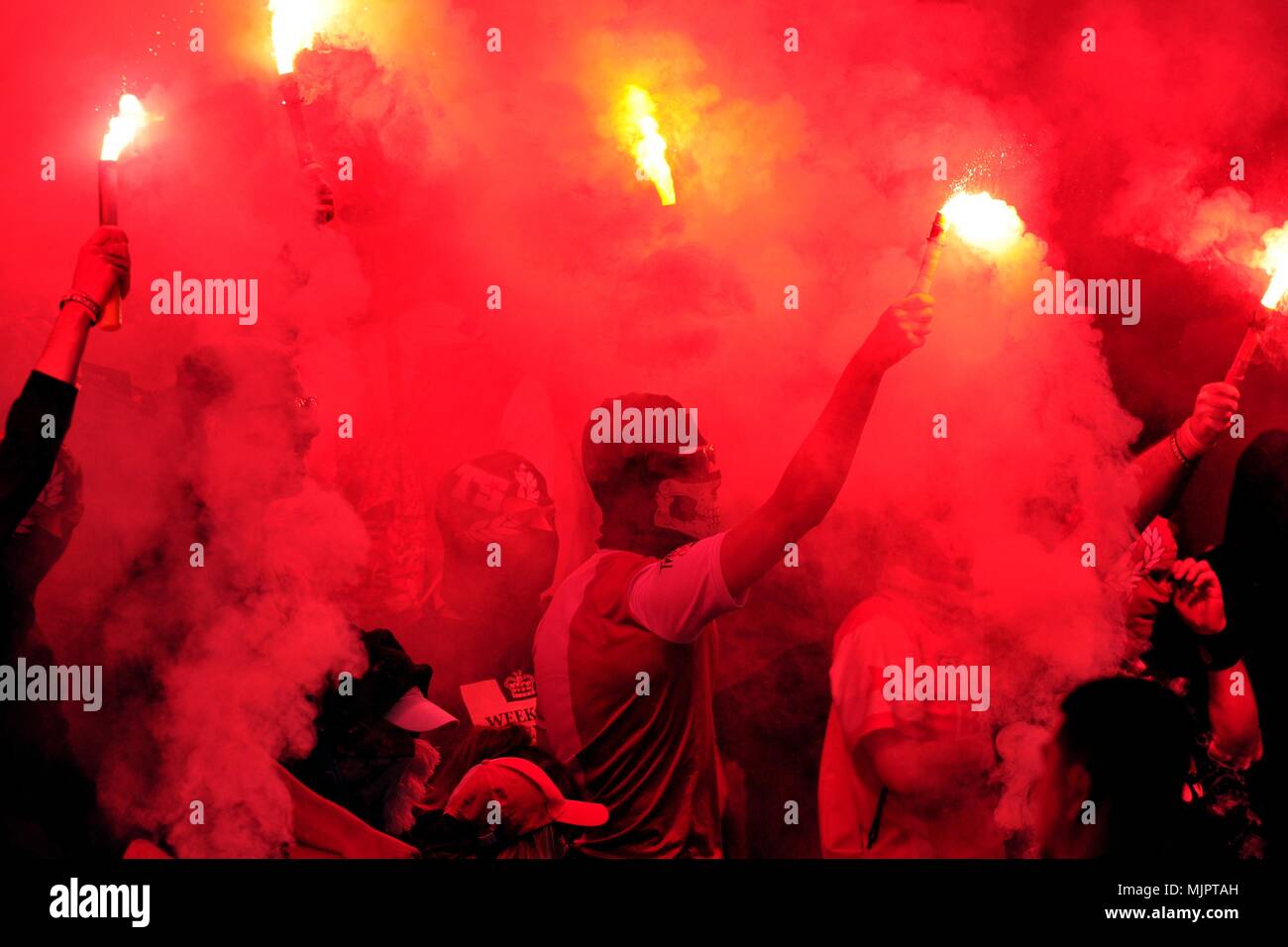 Prague, République tchèque. 5 mai, 2018. Émeutes à 27e round football match Slavia Prague vs Viktoria Plzen à Prague en République tchèque, le 5 mai 2018. Credit : Slavek Ruta/ZUMA/Alamy Fil Live News Banque D'Images