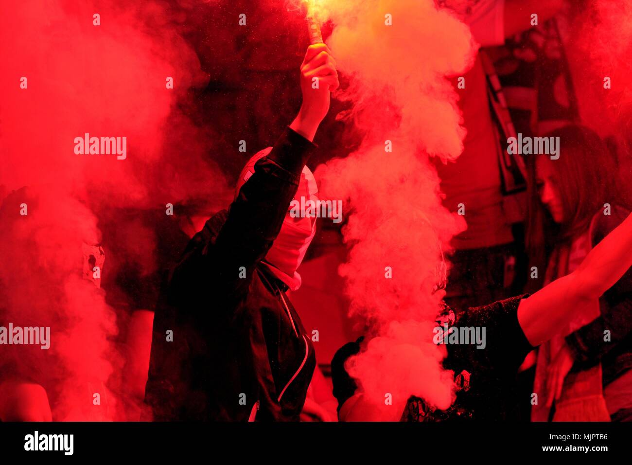 Prague, République tchèque. 5 mai, 2018. Émeutes à 27e round football match Slavia Prague vs Viktoria Plzen à Prague en République tchèque, le 5 mai 2018. Credit : Slavek Ruta/ZUMA/Alamy Fil Live News Banque D'Images