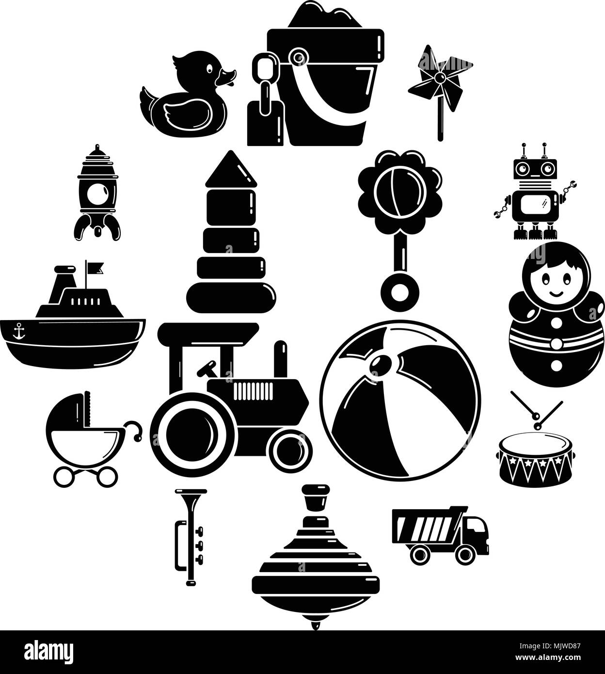 Kids toys icons set, le style simple Illustration de Vecteur